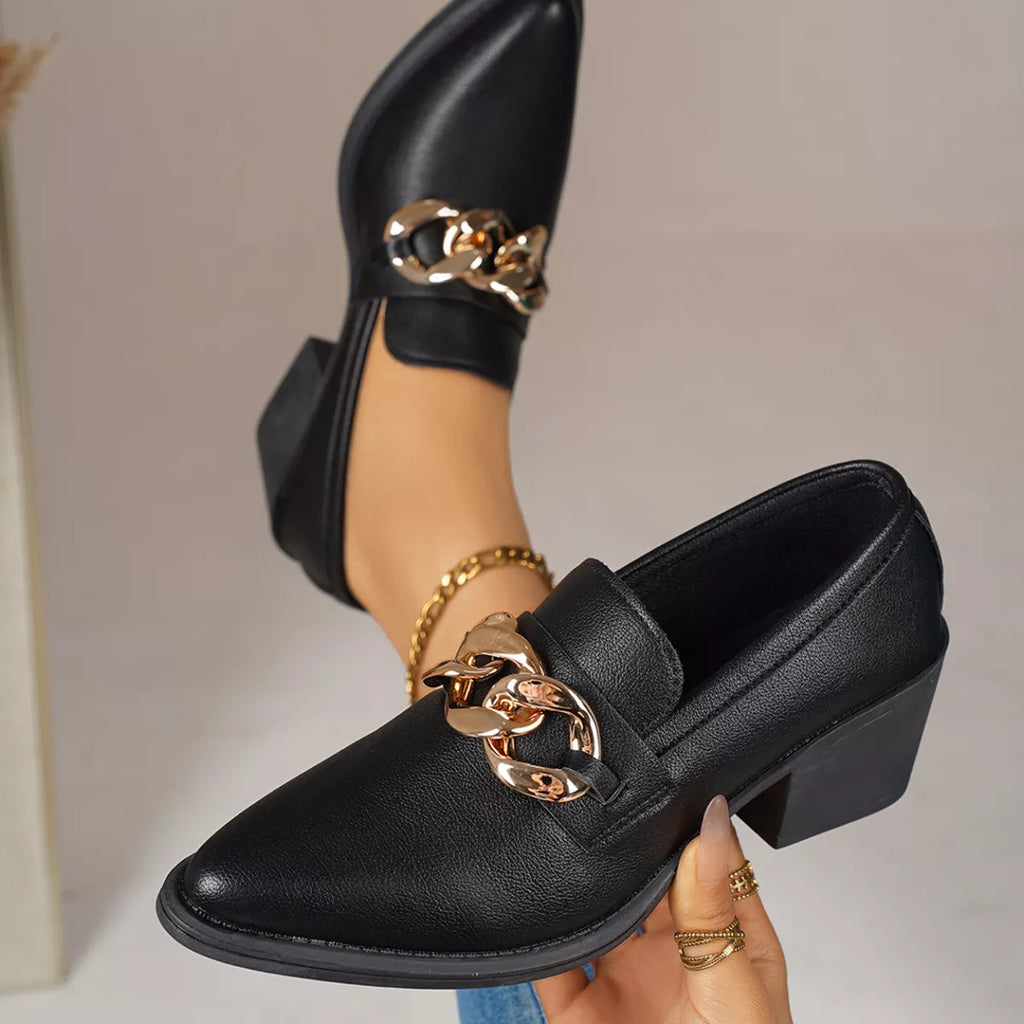 Point Toe Block Heels Loafers