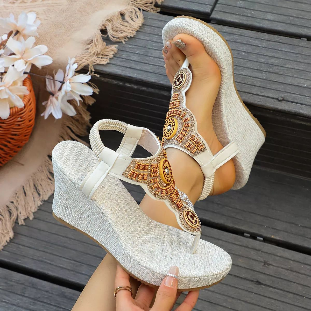 Toe Post Wedge Sandals
