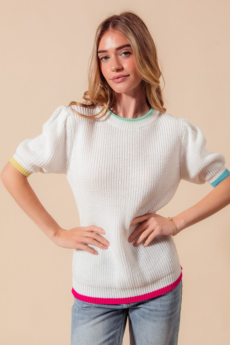 SO ME Casual Sweater Top With Colorful Bands