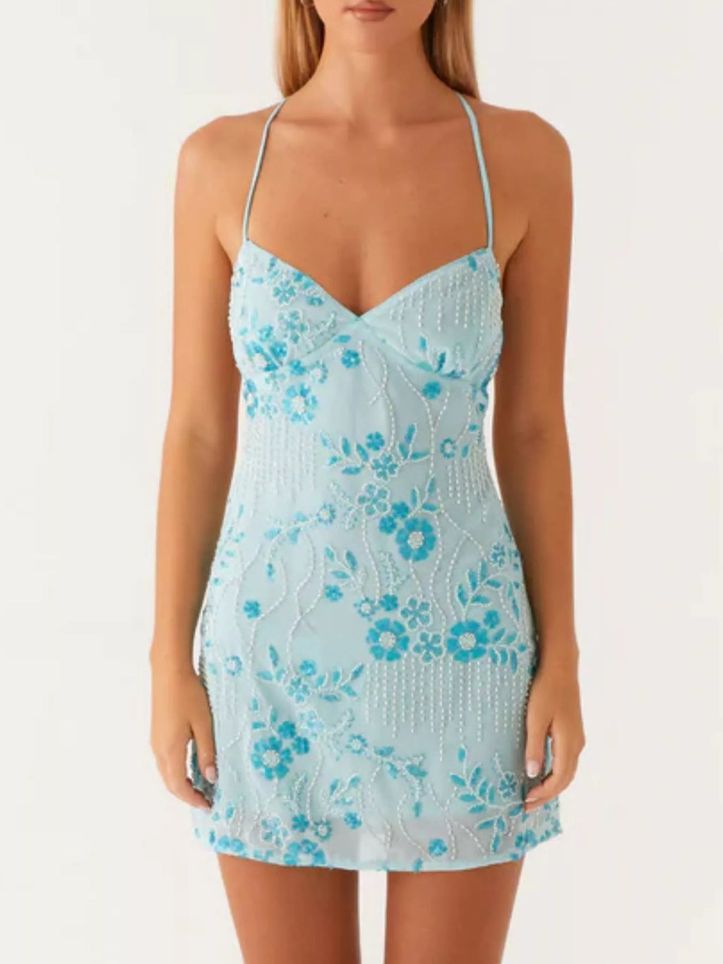 Beaded Floral Mini Dress