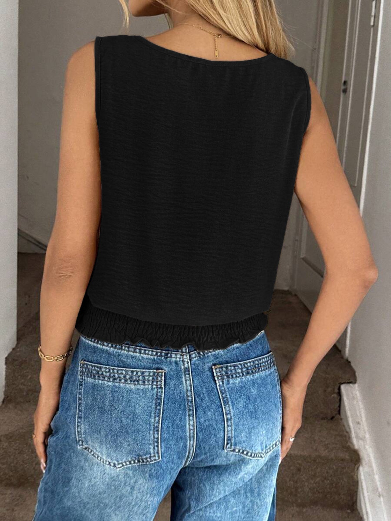 Smocked Waist Round Neck Tank
