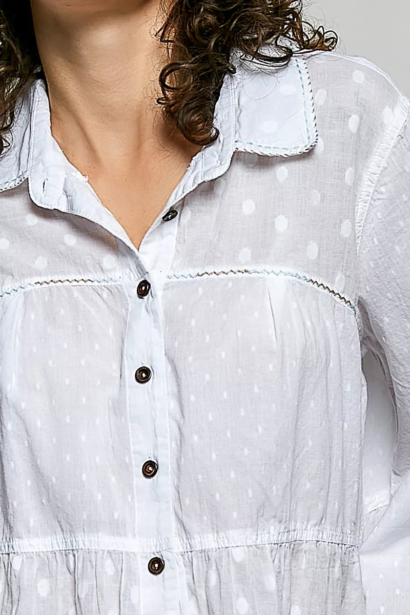 POL Tonal Dot Weave Textured Button Front Shirt