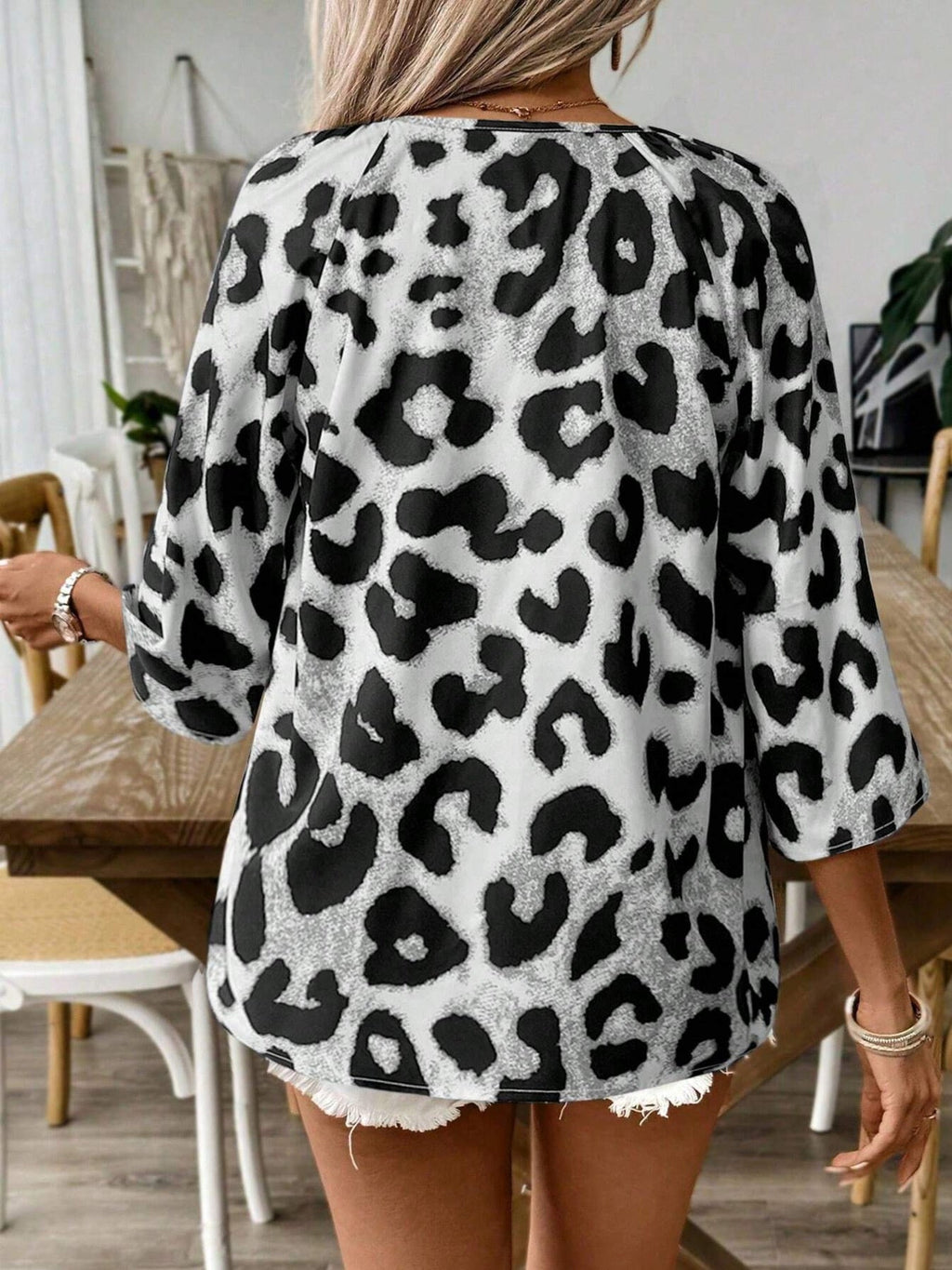 Leopard Print V-Neck Blouse