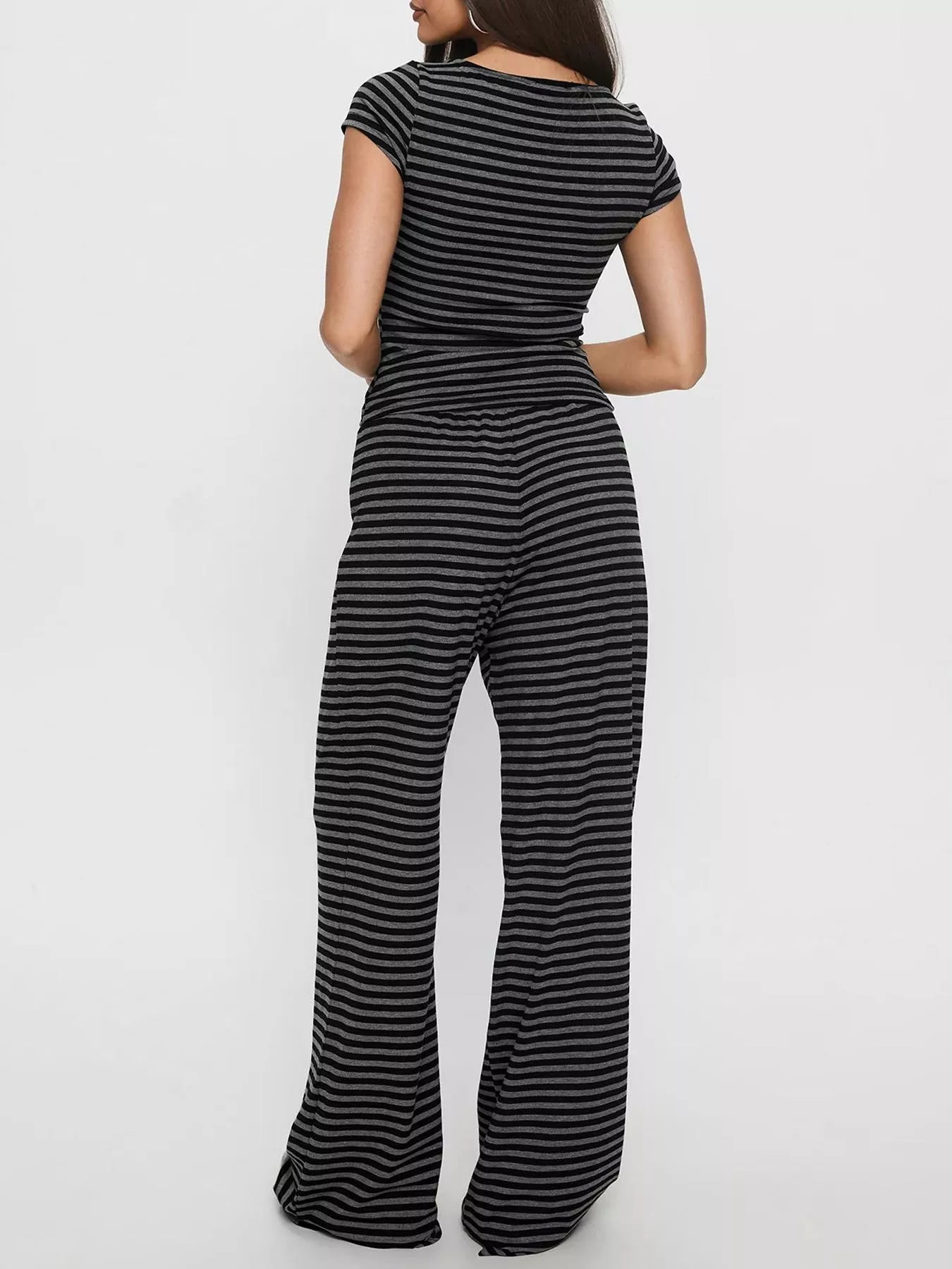Striped Button-Down Top and Wide-Leg Pants Set