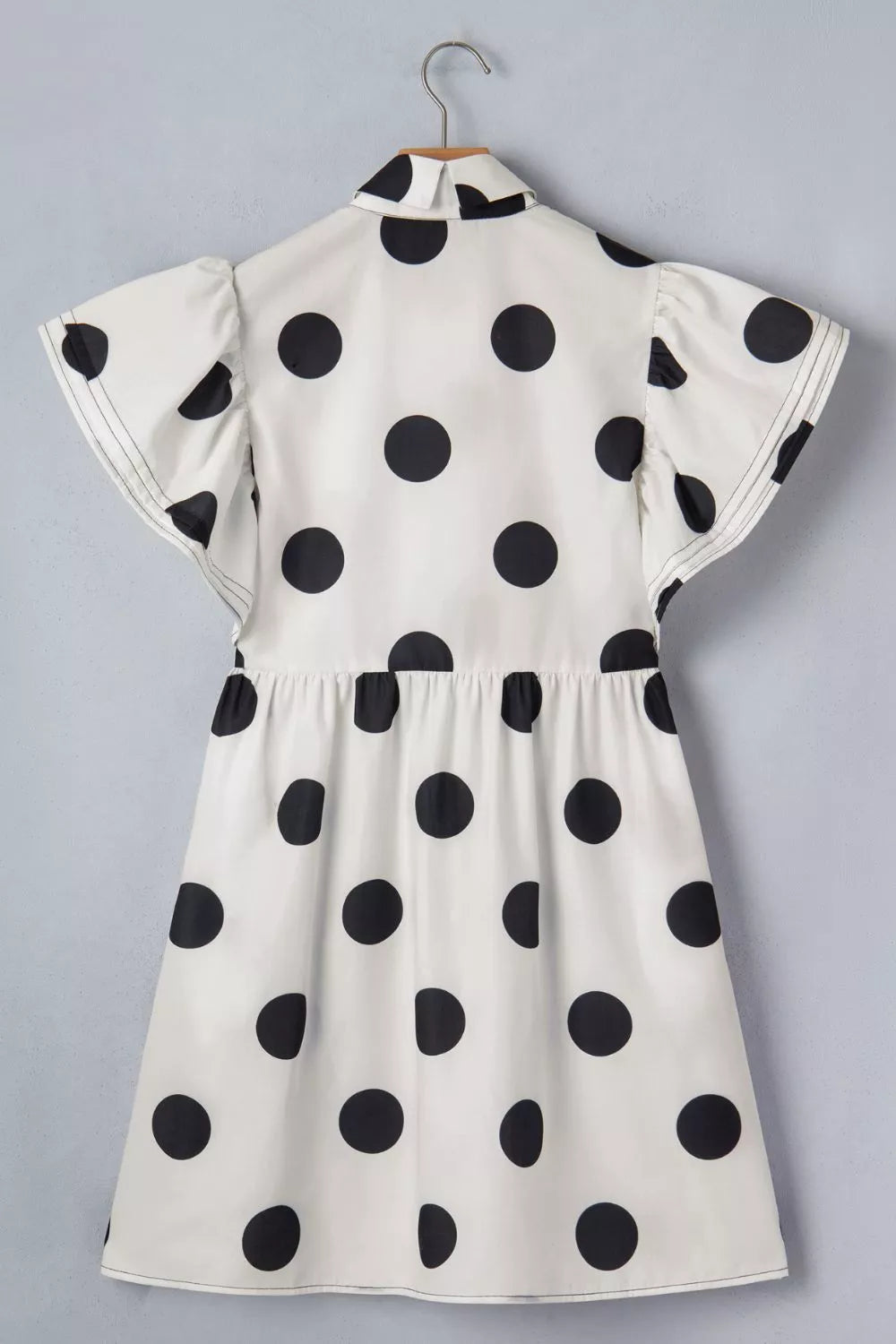 Polka Dot Print Half Button Ruffled Short Sleeve Loose Mini Dress