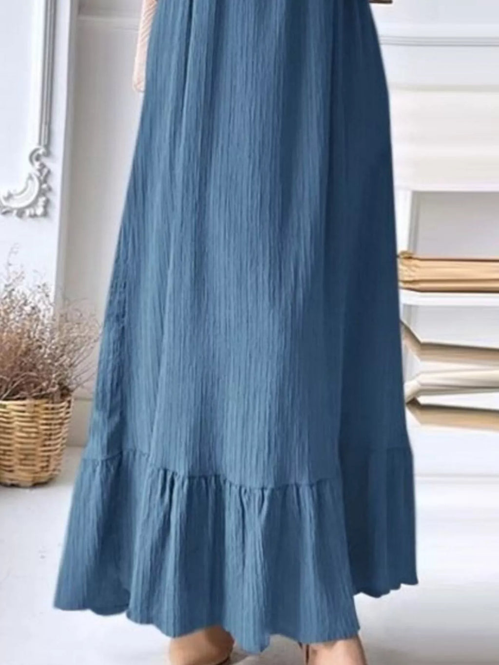 Full Size Textured Balloon Sleeve Maxi Dress Plus Size