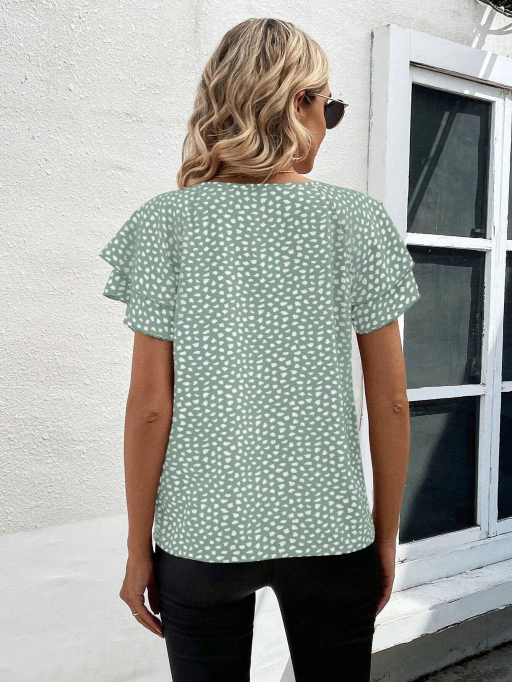 Animal Print Ruffle Sleeve Blouse