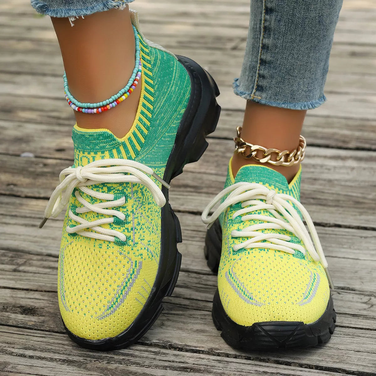Round Toe Lace Up Sneakers