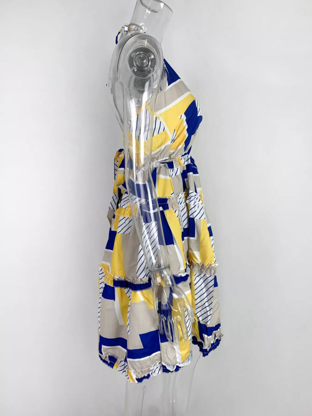 Colorful Print Halter Neck Ruffle Mini Dress