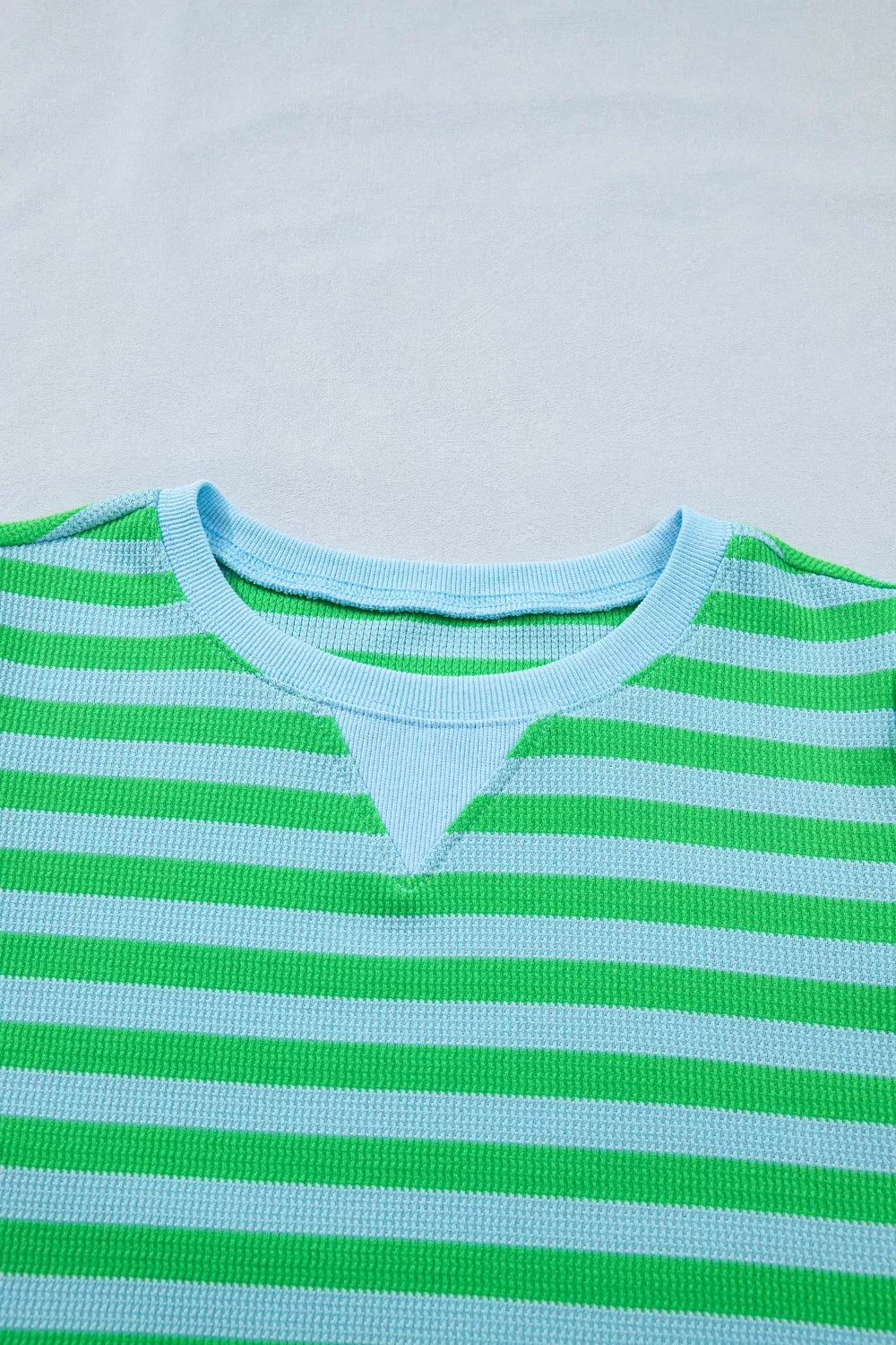 Stripe Colorblock Detail Puff Sleeve Top Drawstring Shorts 2pcs Outfit
