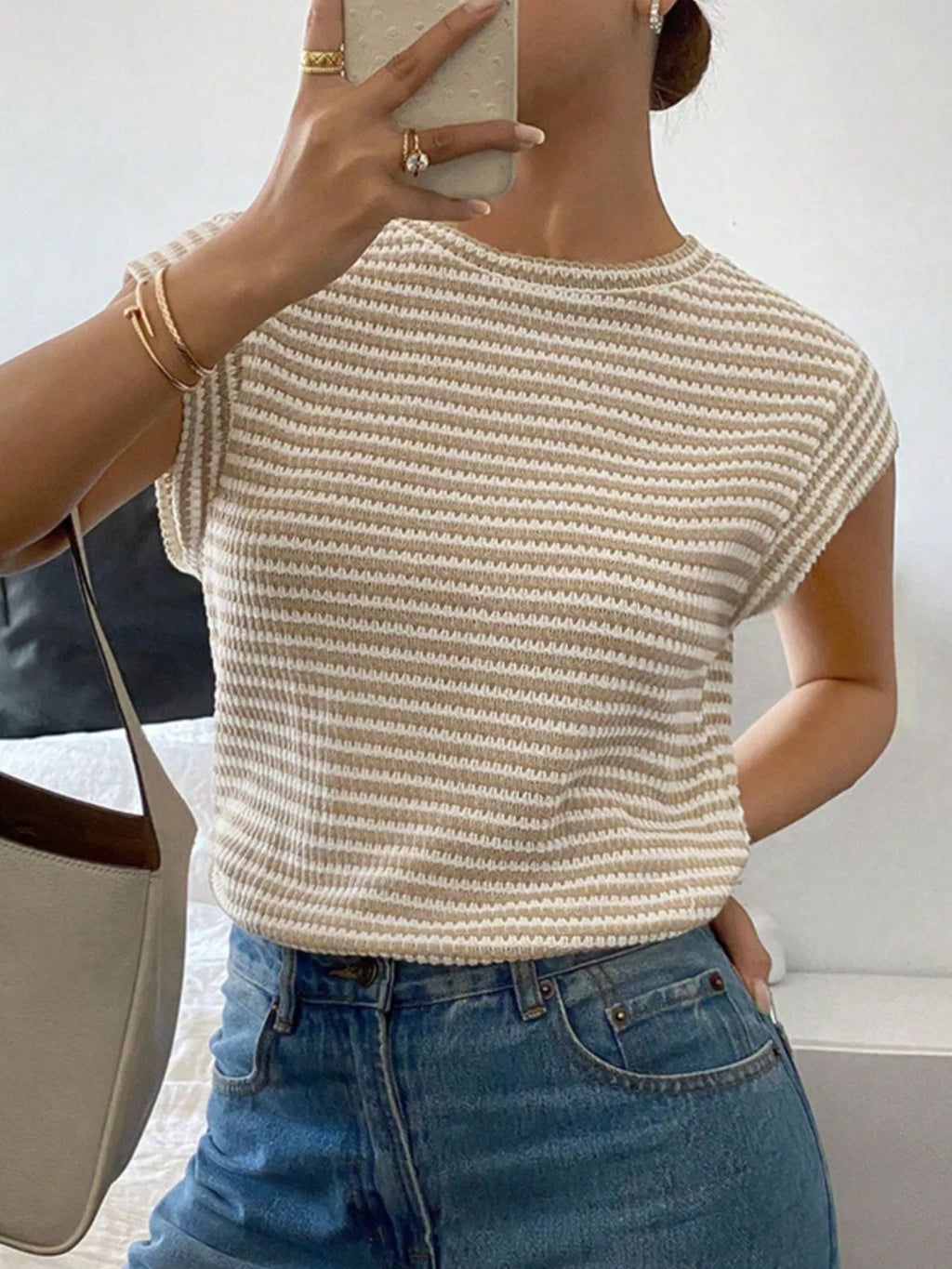 Full Size Striped Round Neck Short Sleeve T-Shirt Plus Size