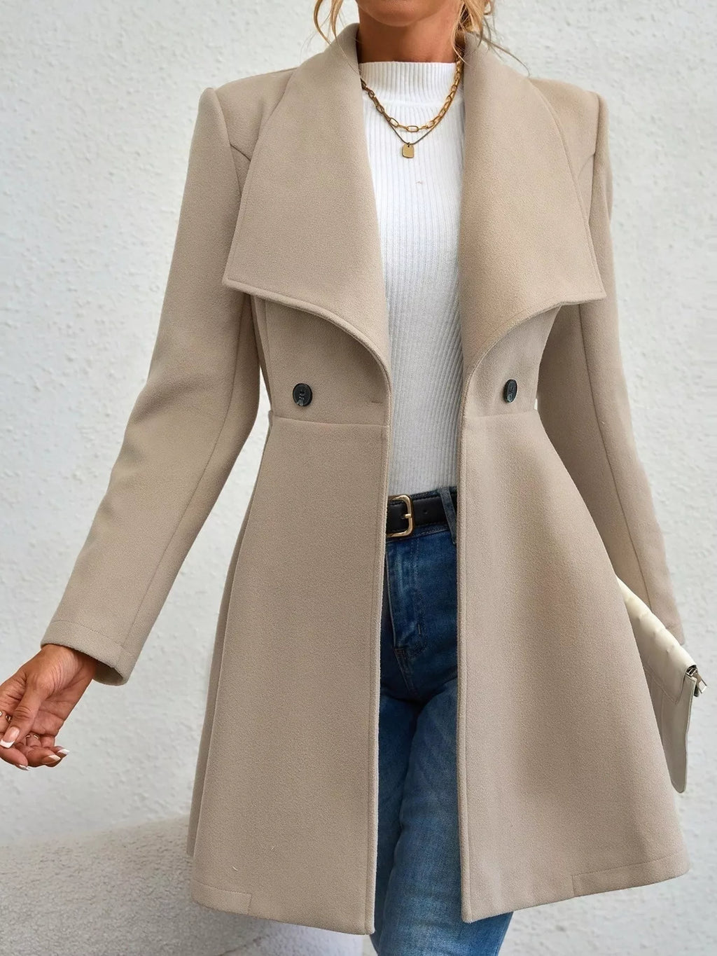 Double-Breasted Wool Blend Coat