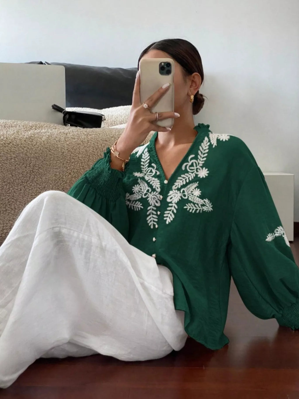 Embroidered Long Sleeve Blouse