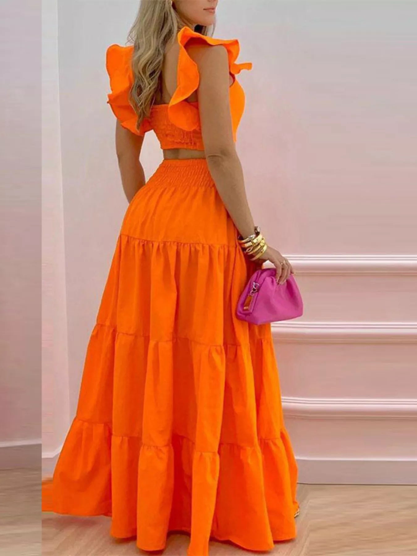 Crop Top and Tiered Maxi Skirt Set