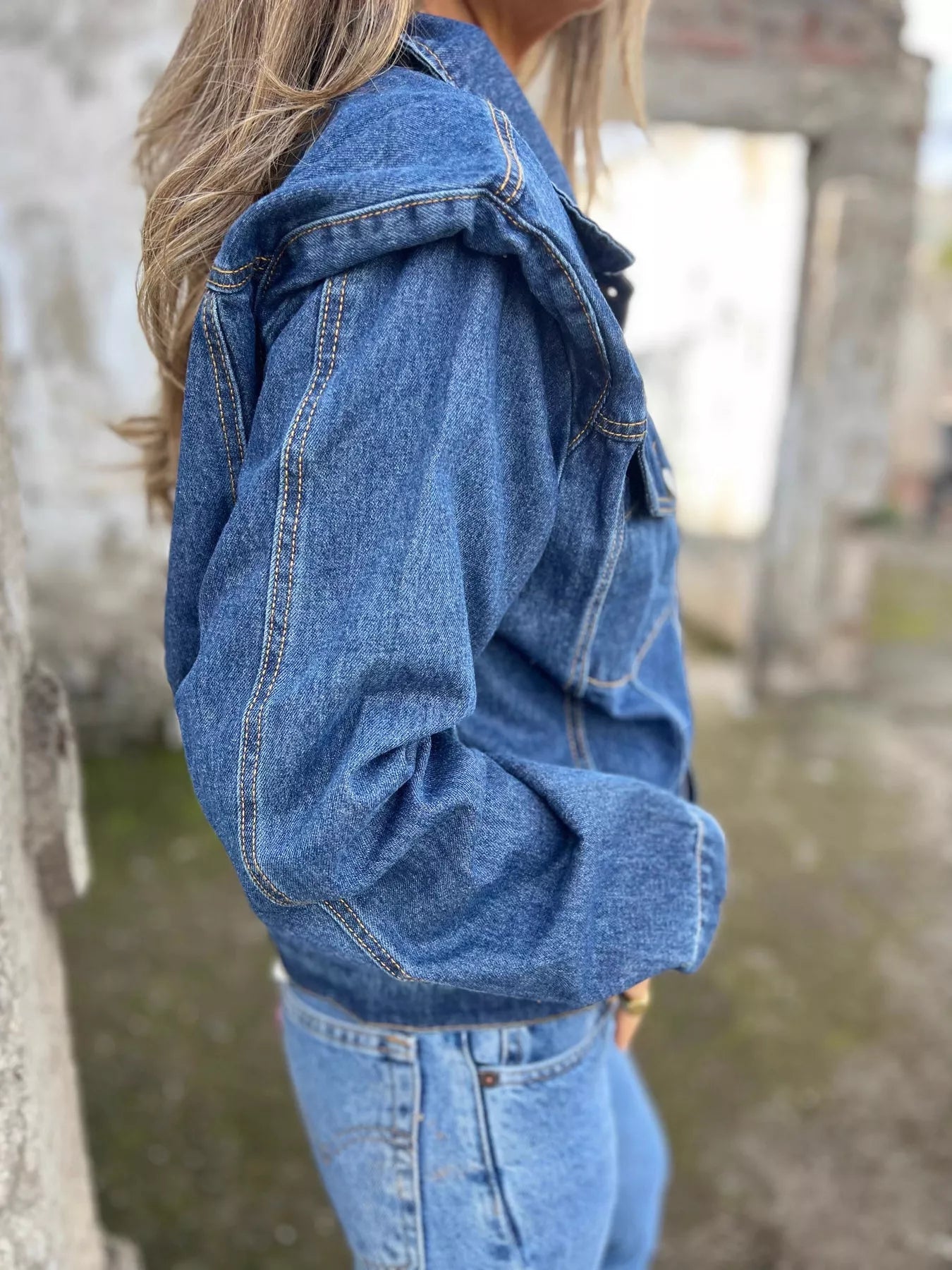 Plus Size Button Up Chest Pockets Denim Jacket