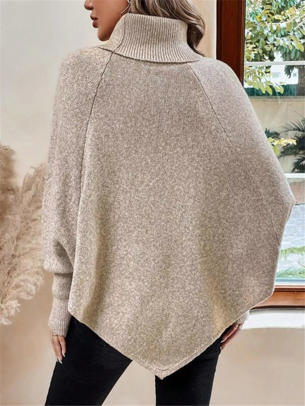 Cable Knit Turtleneck Cape Sweater