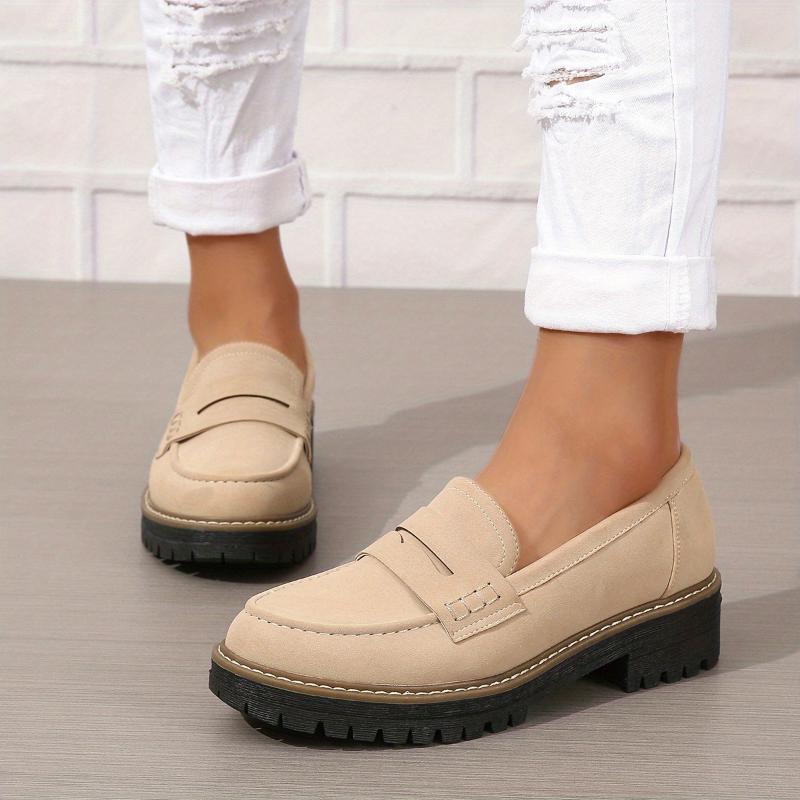 Thick-Sole Solid Color Loafers Women | Trendy Chunky Flats