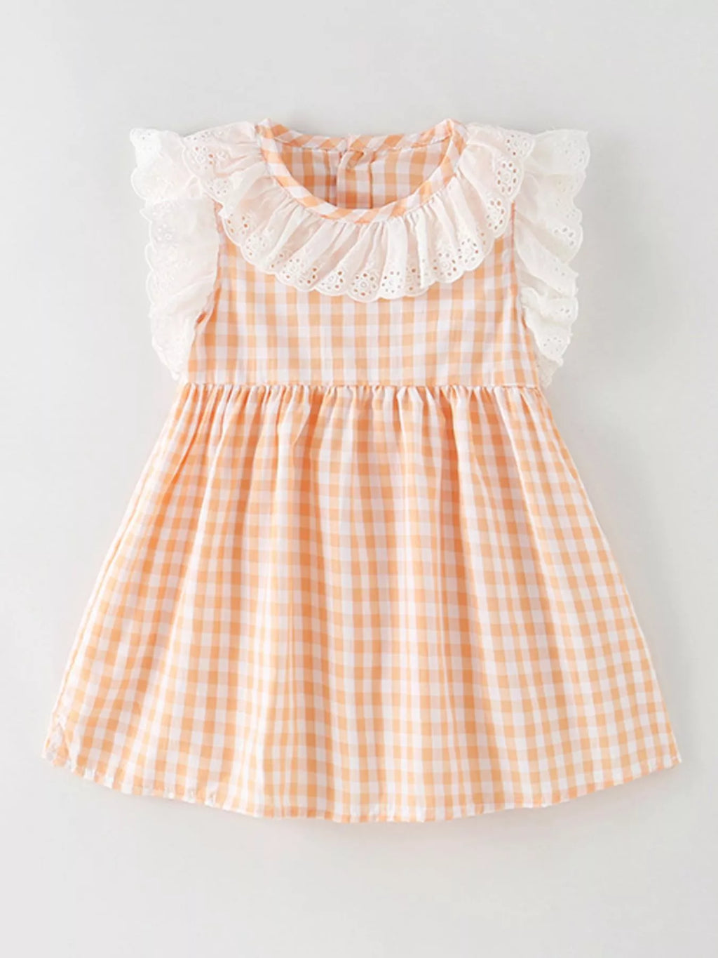 Children's Gingham Ruffle Collar Sleeveless Dress