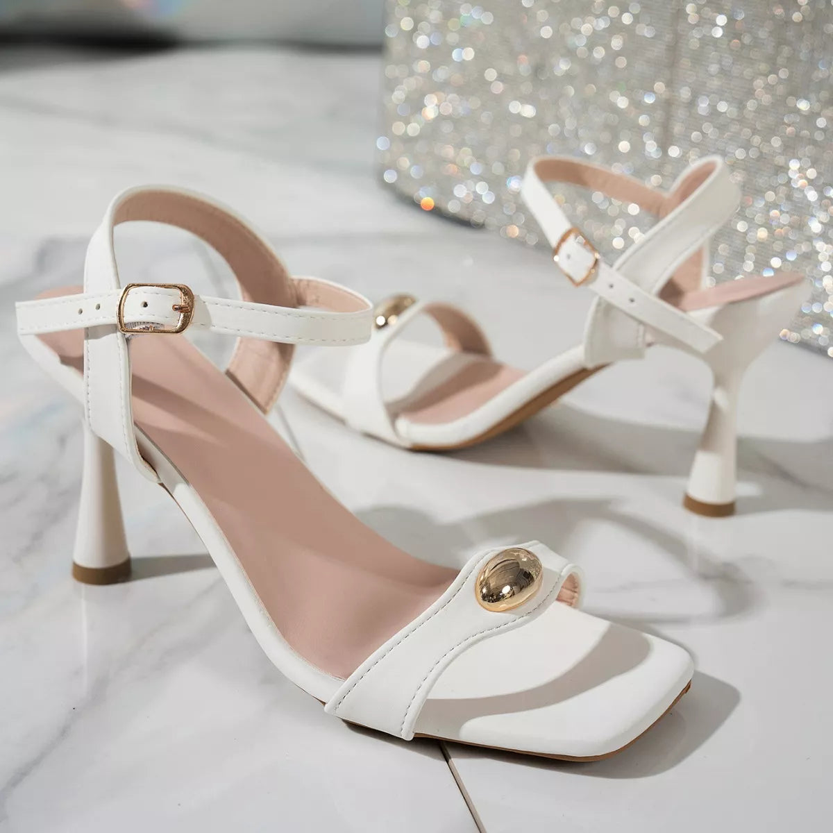Open Toe Flare Heels Sandals
