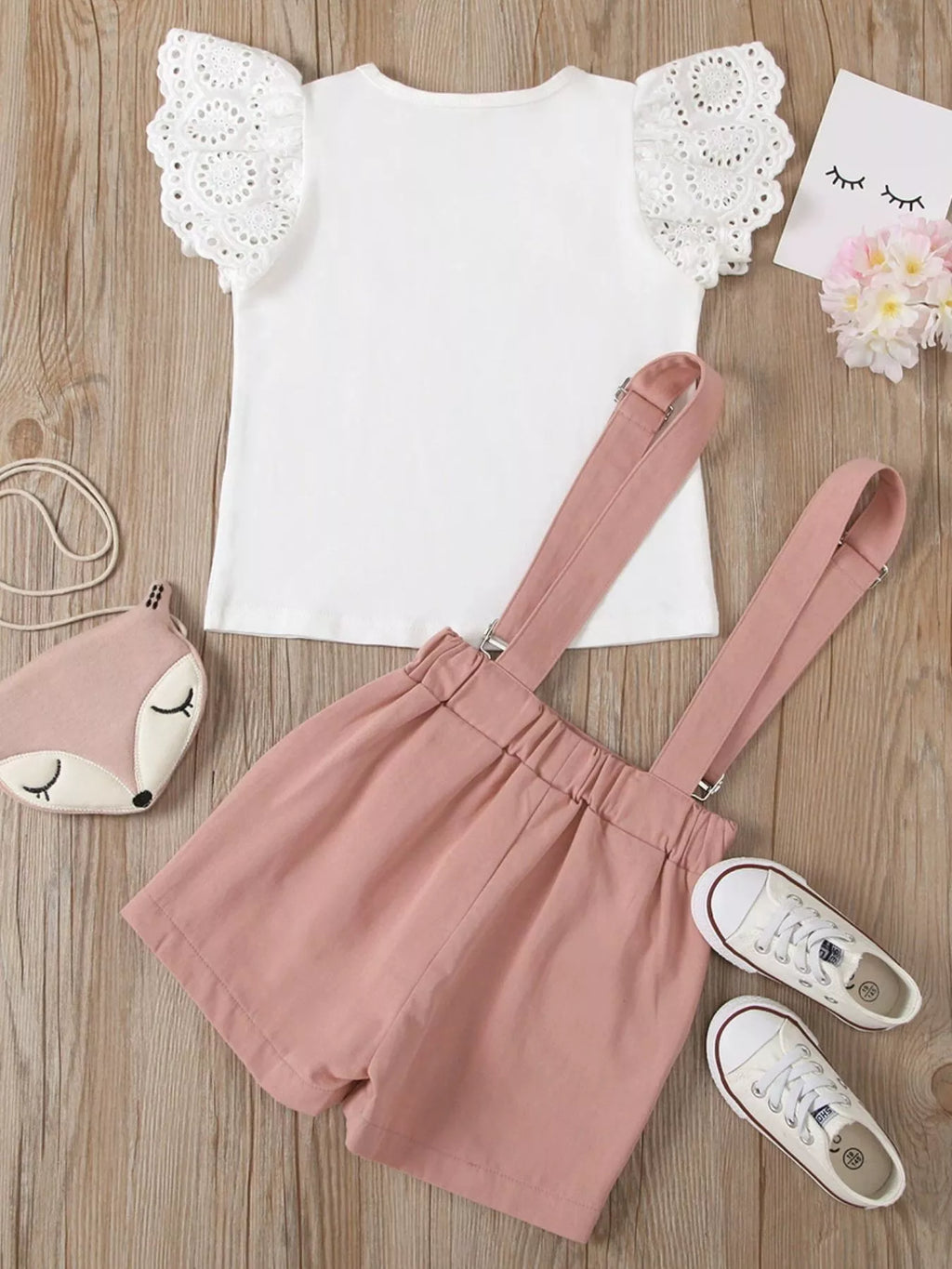 Children's Lace Sleeve Top & Suspender Skirt Set