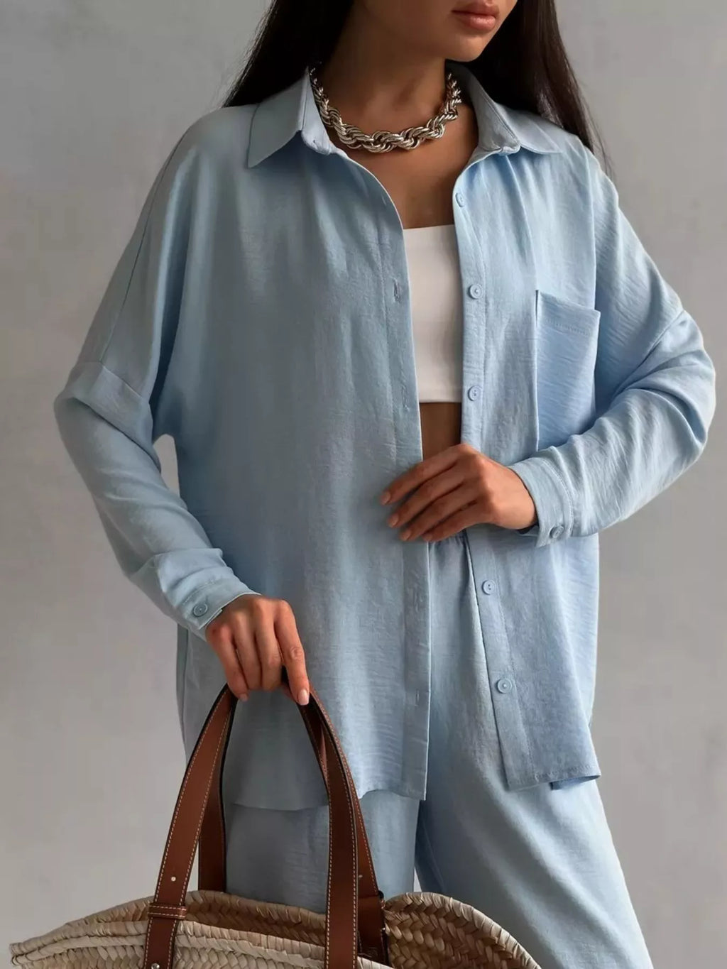 Relaxed Fit Shirt and Wide Leg Pants Set