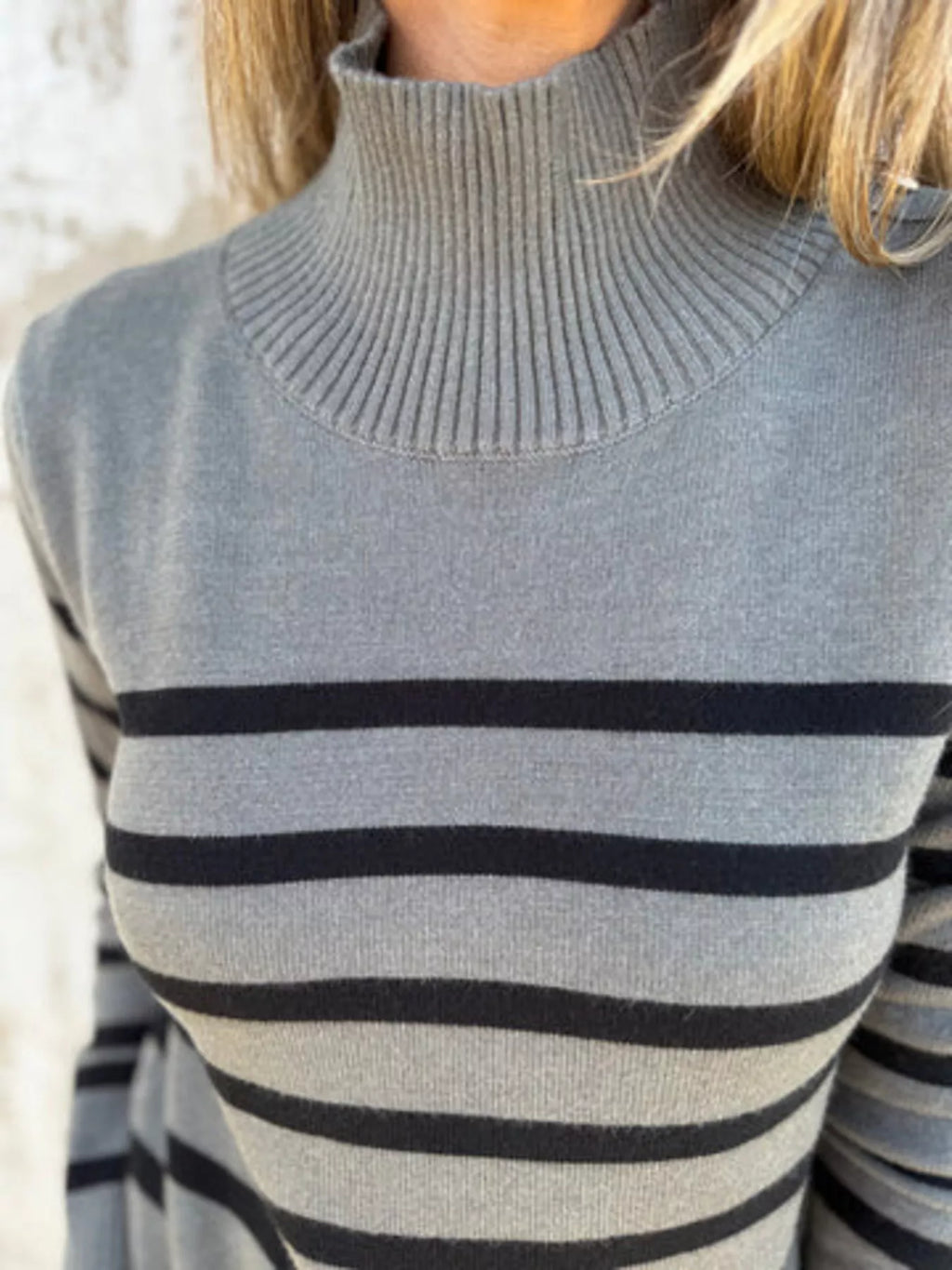 Full Size Striped Turtleneck Long Sleeve Sweater Plus Size
