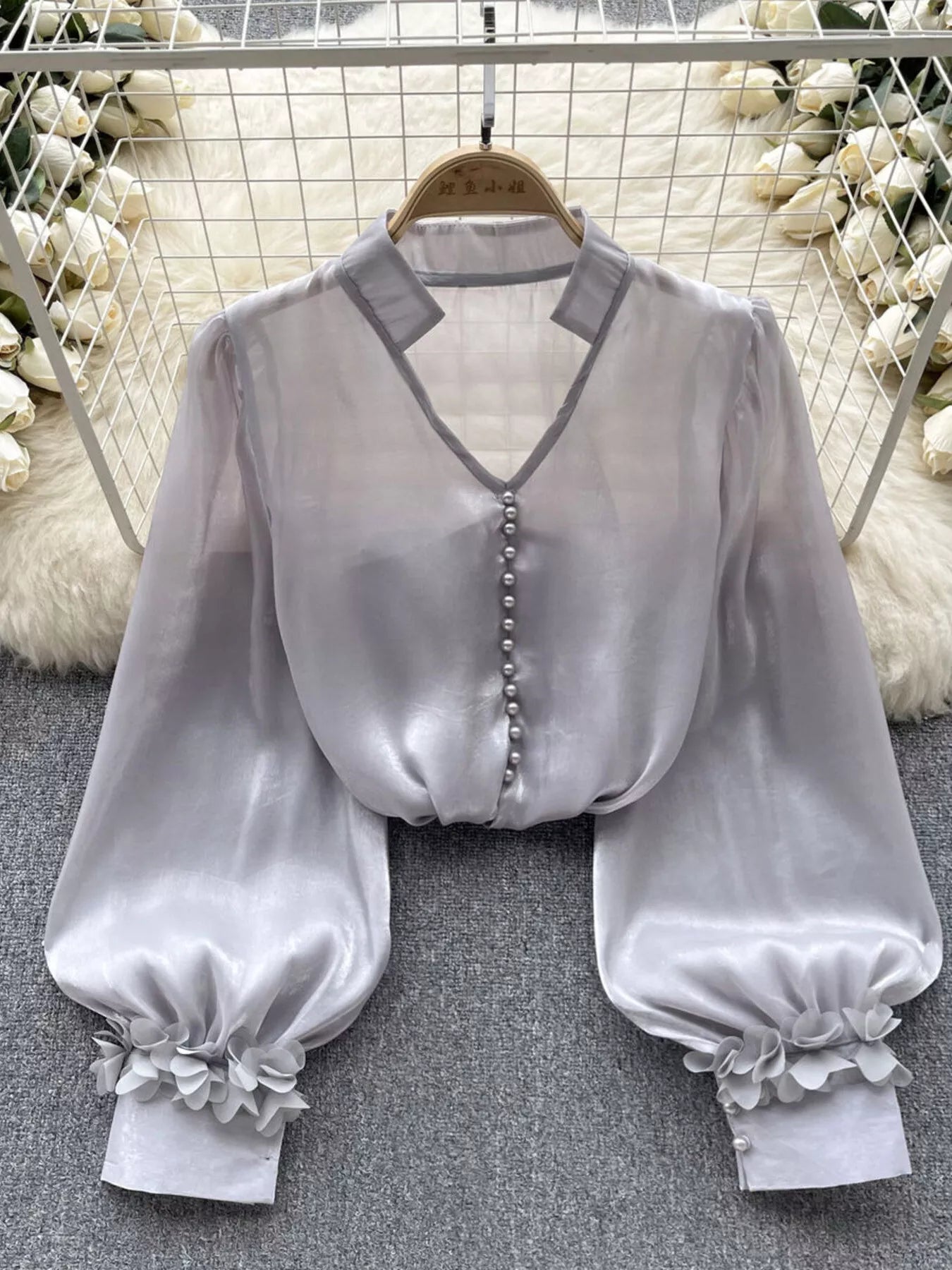 Sheer Floral Embellished Shirt