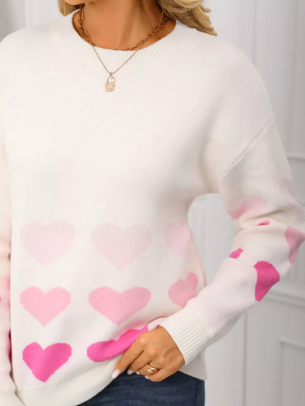 Valentine's Day Heart Pattern Crew Neck Sweater