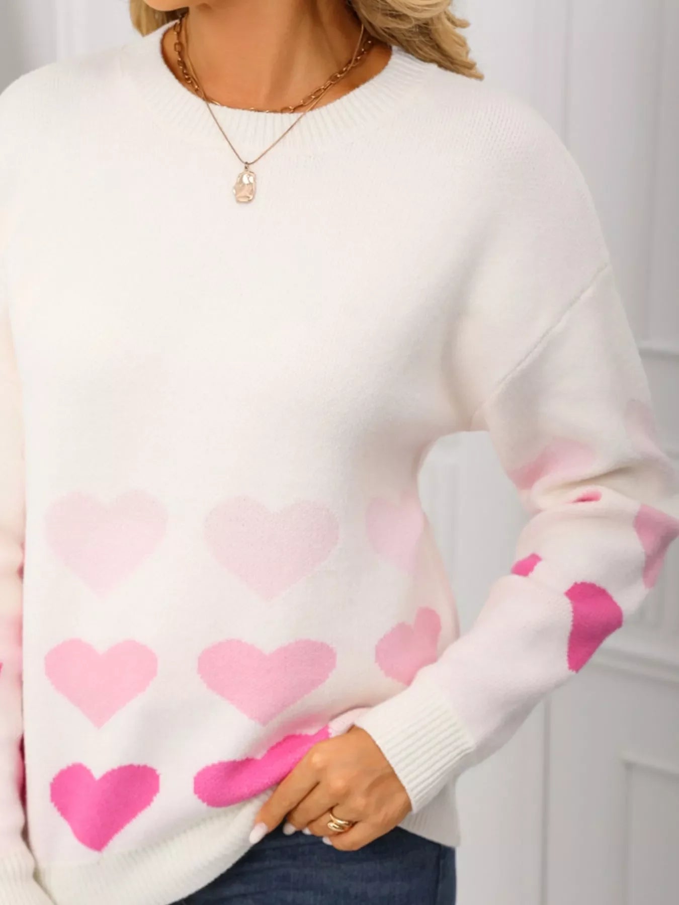 Valentine's Day Heart Pattern Crew Neck Sweater
