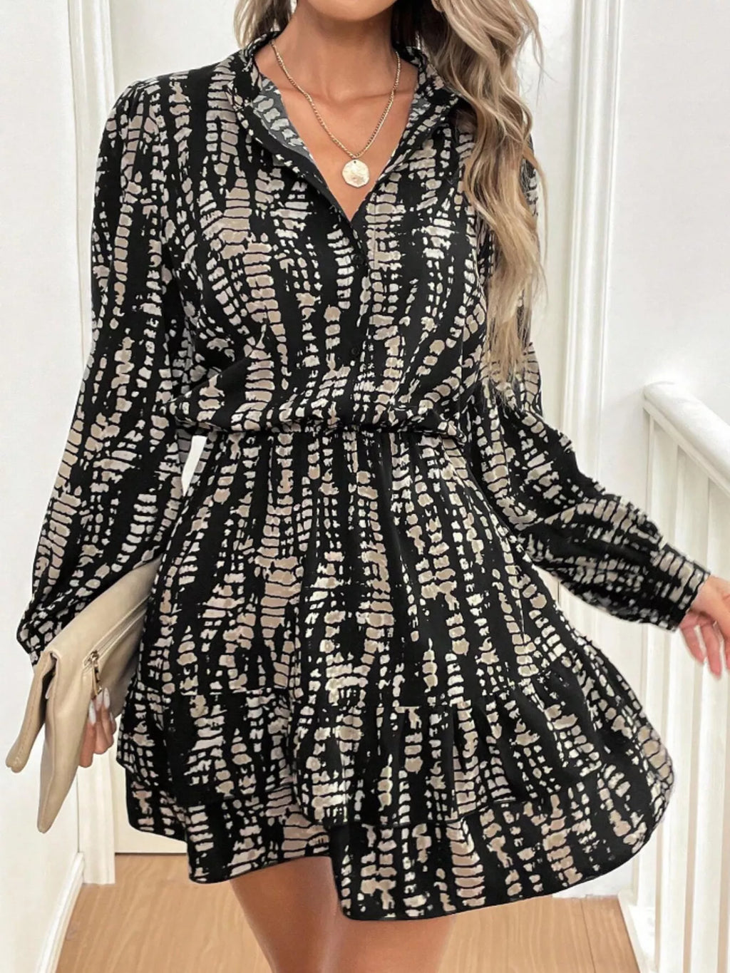 Ruffled Hem Long Sleeve Mini Dress