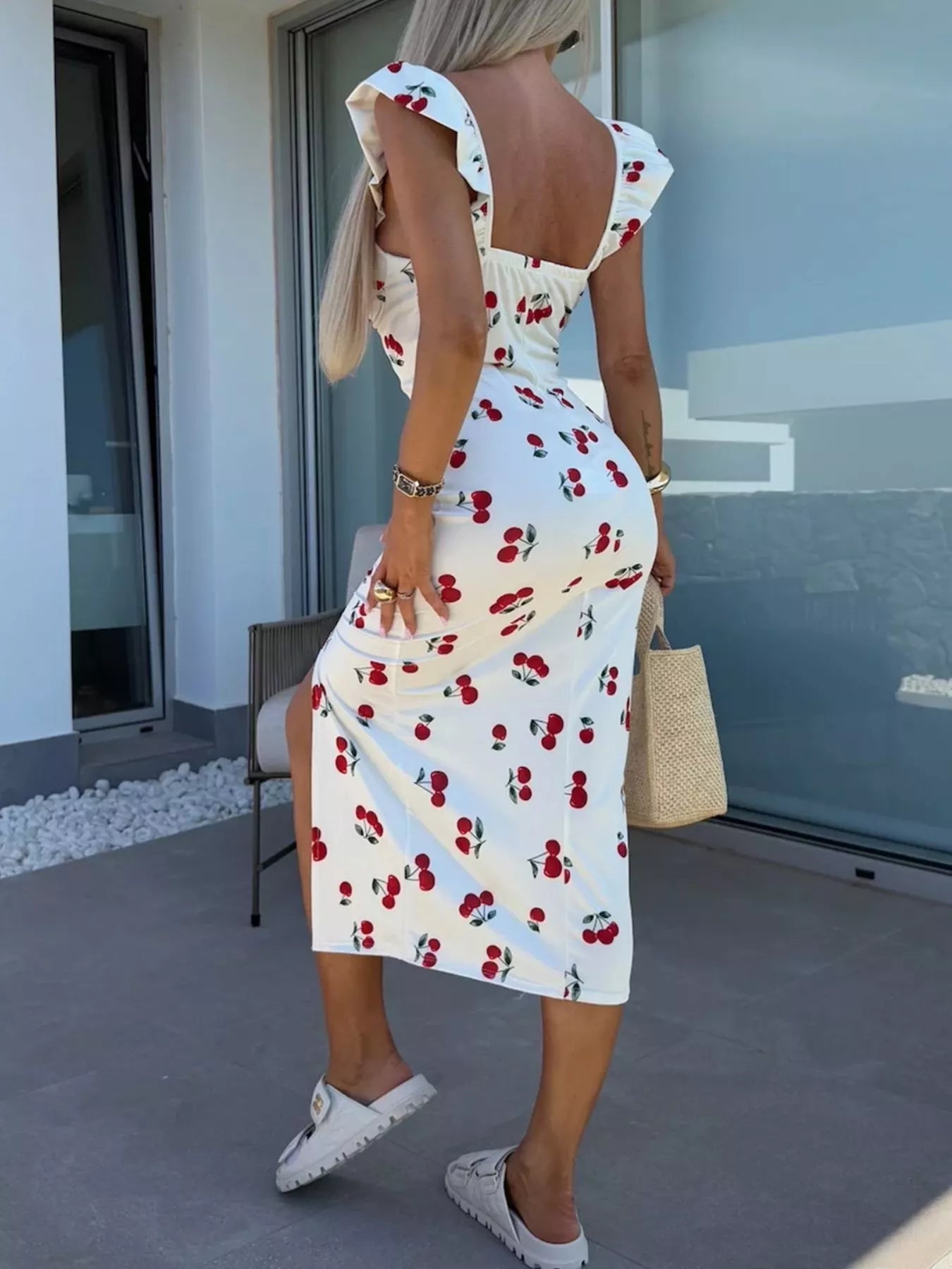Slit Sweetheart Neck Midi Dress
