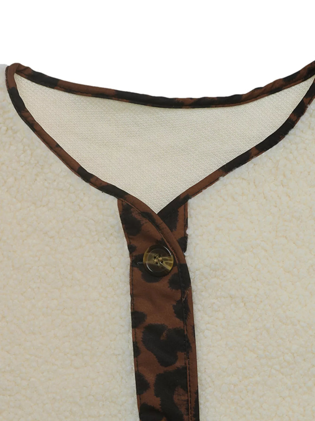 Leopard Trim Button Up Jacket