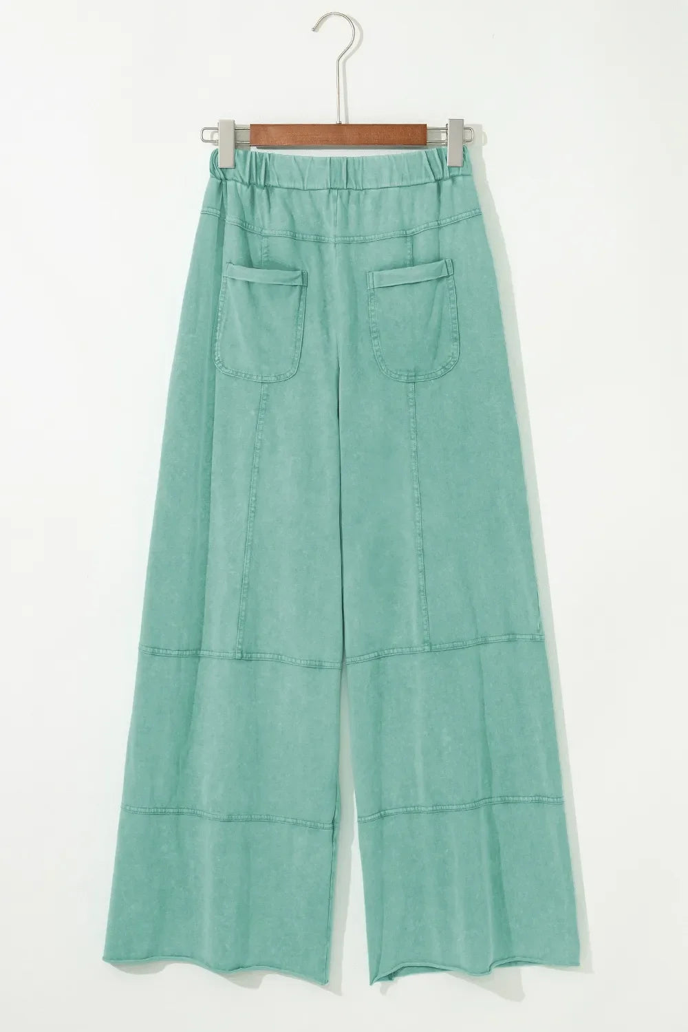 Mineral Wash Exposed Seam Drawstring High Waist Wide Leg Cargo Pants