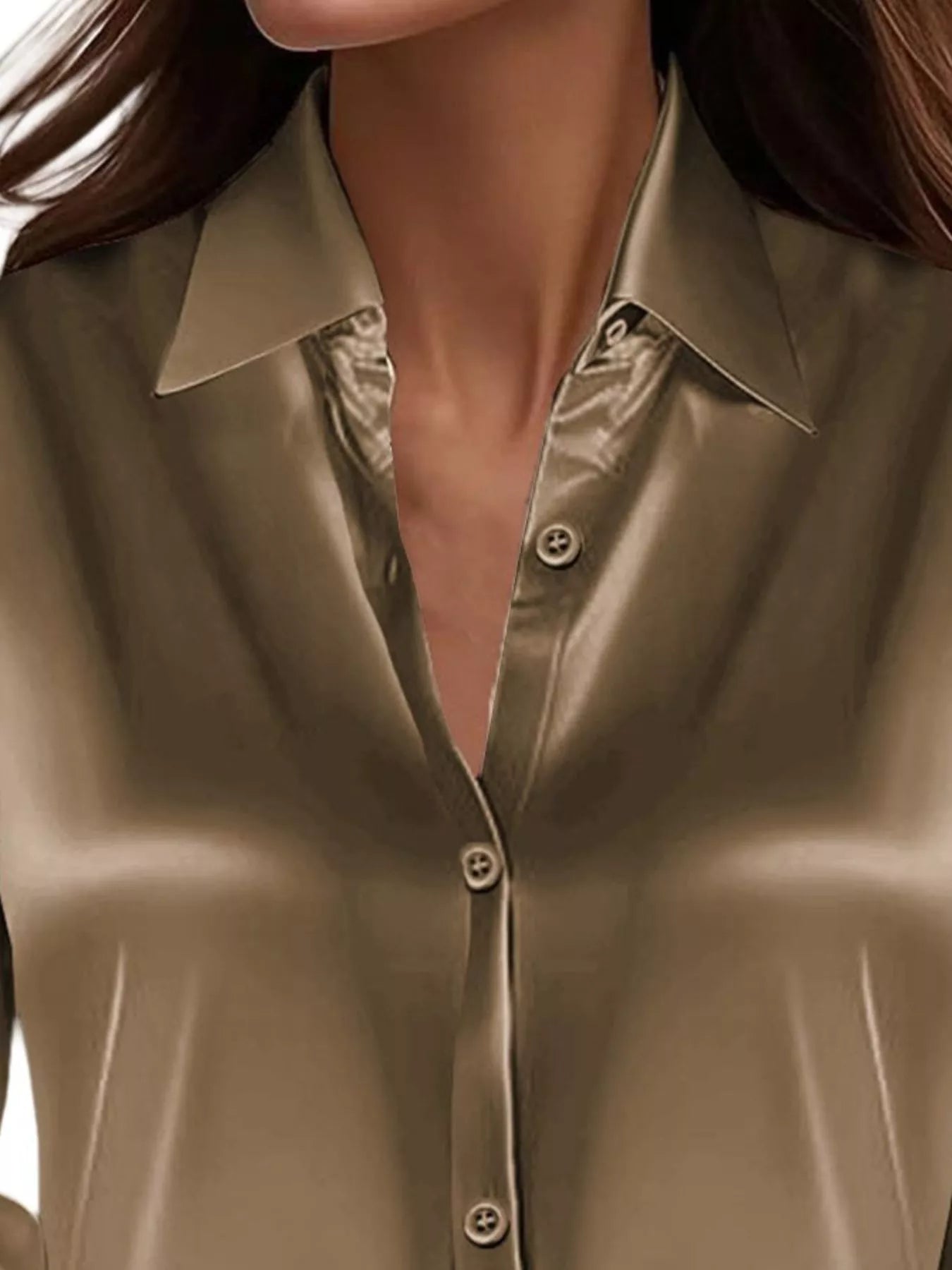Full Size Button Down Collared Neck Long Sleeve Shirt Plus Size