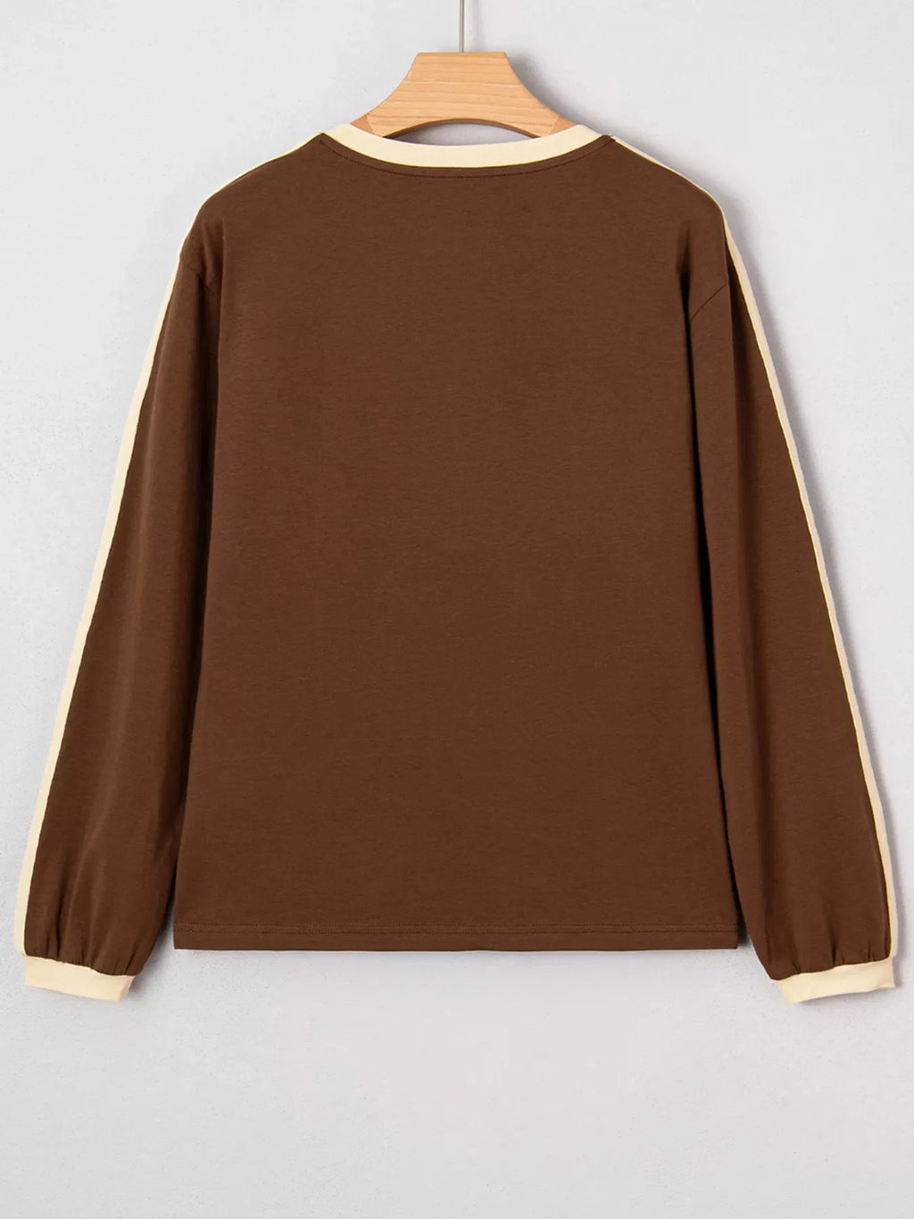 Striped Accent Contrast Crew Neck Long Sleeve T Shirt