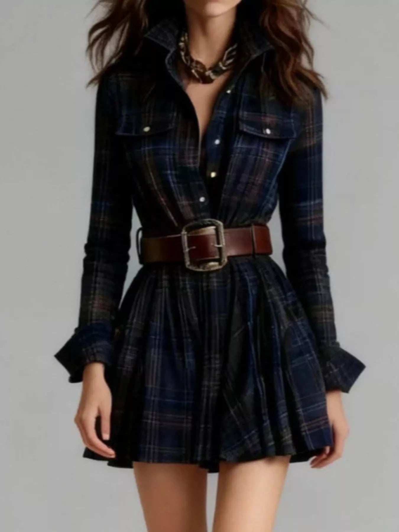 Button Front Long Sleeve Shirt Dress