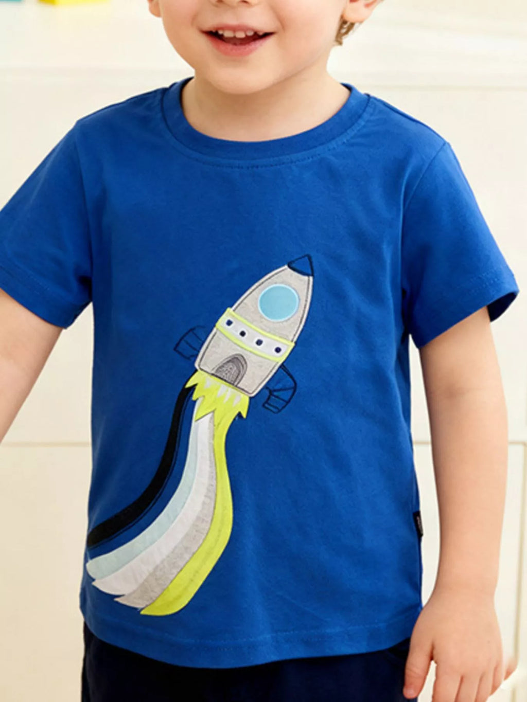 Children's Rocket Round Neck Short Sleeve T-Shirt