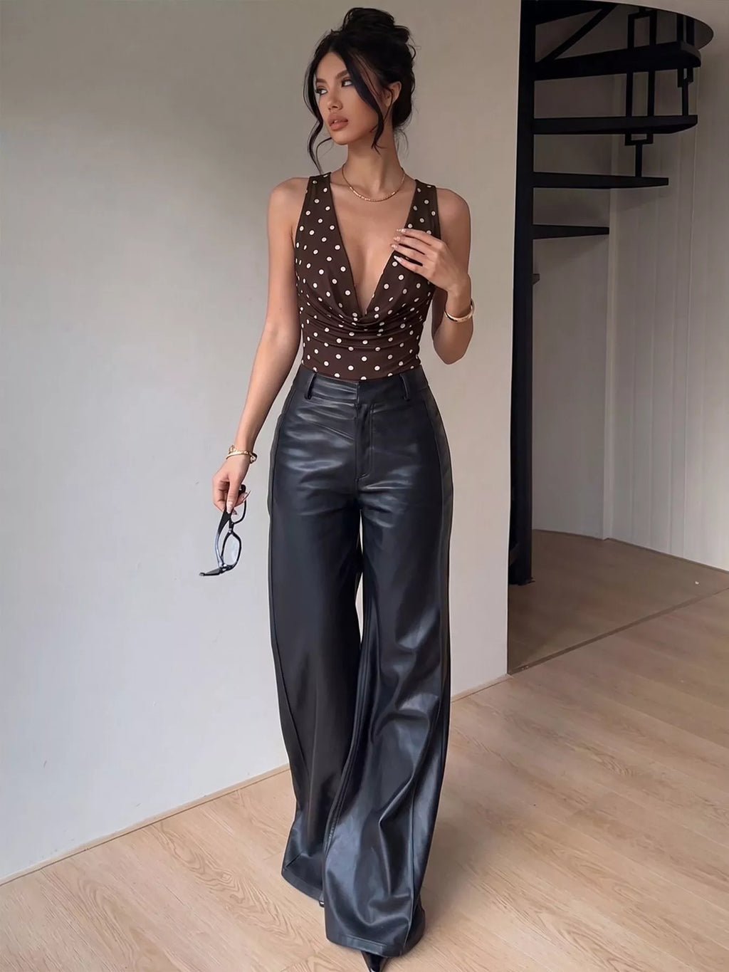 Polka Dot Cowl Neck Bodysuit
