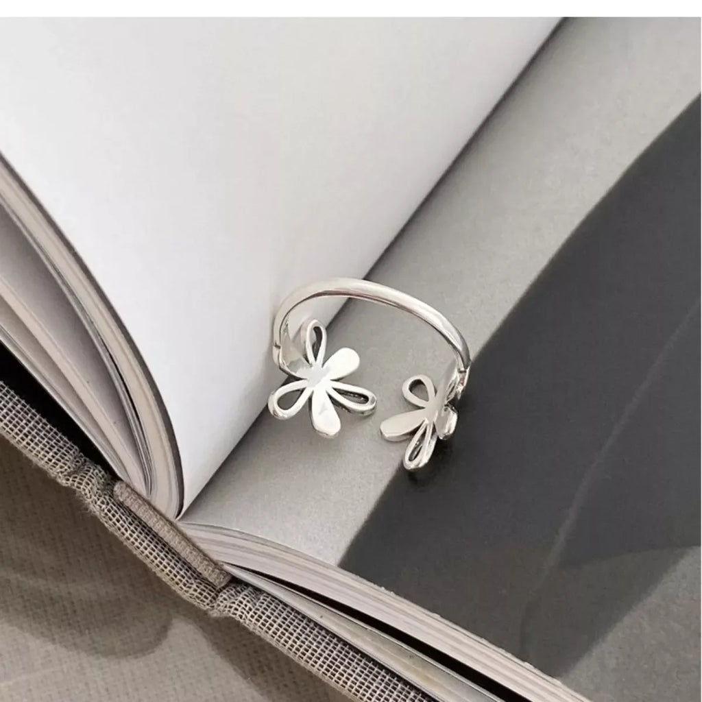925 Sterling Silver Flower Open Ring