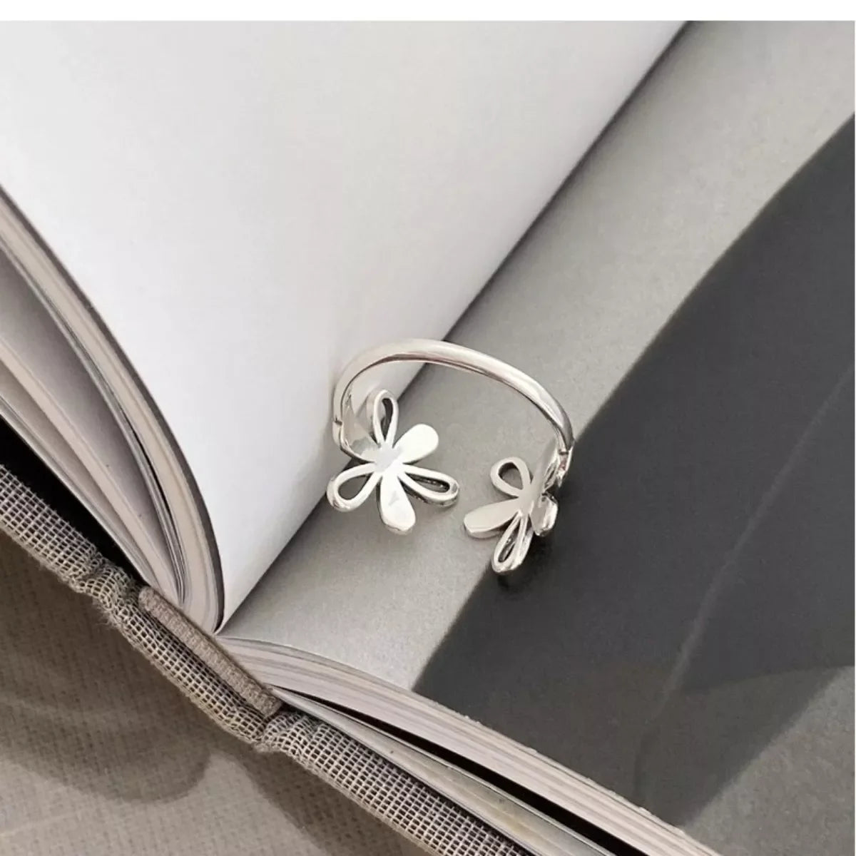 925 Sterling Silver Flower Open Ring