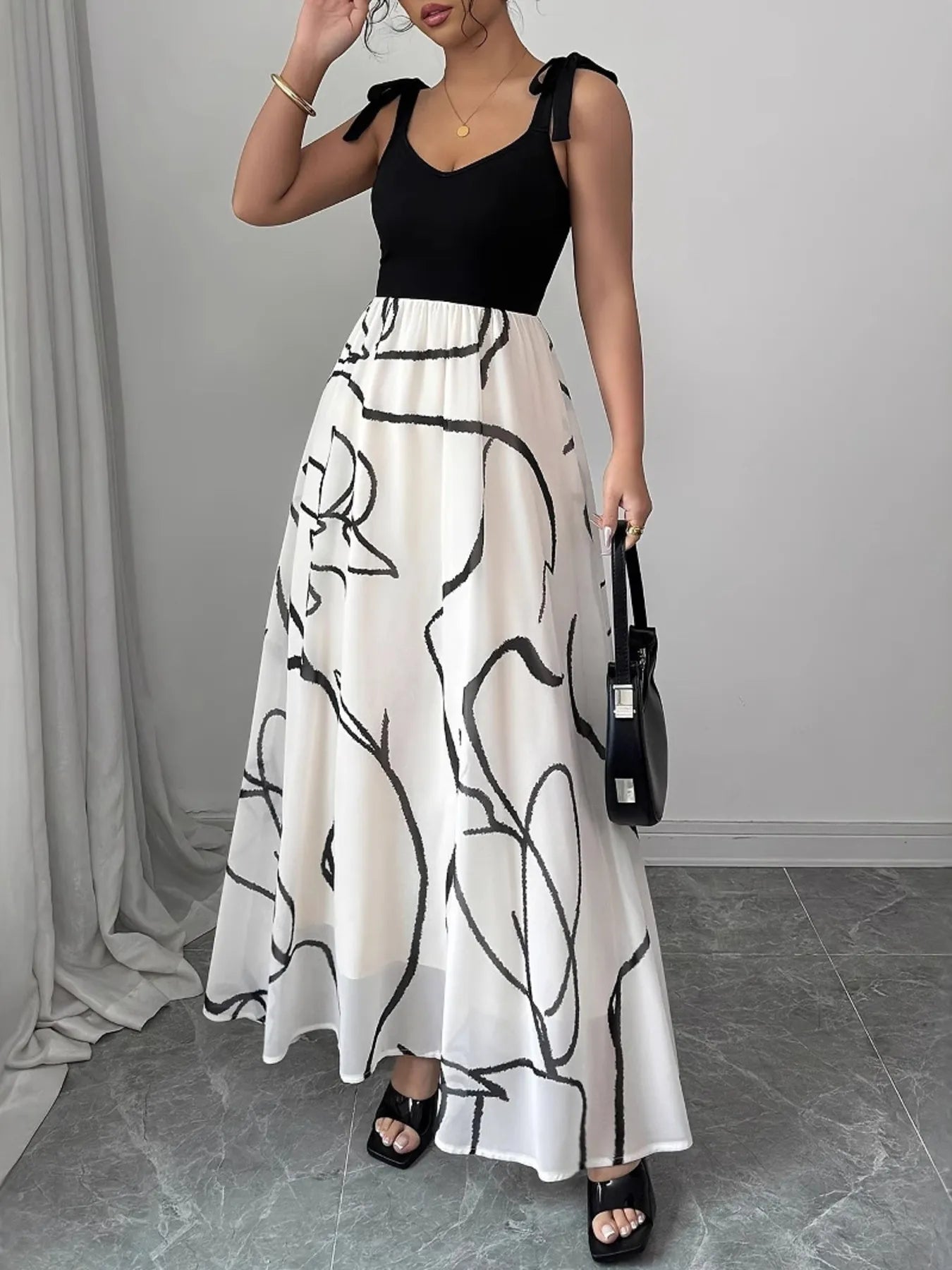 Tie Shoulder V-Neck Maxi Dress