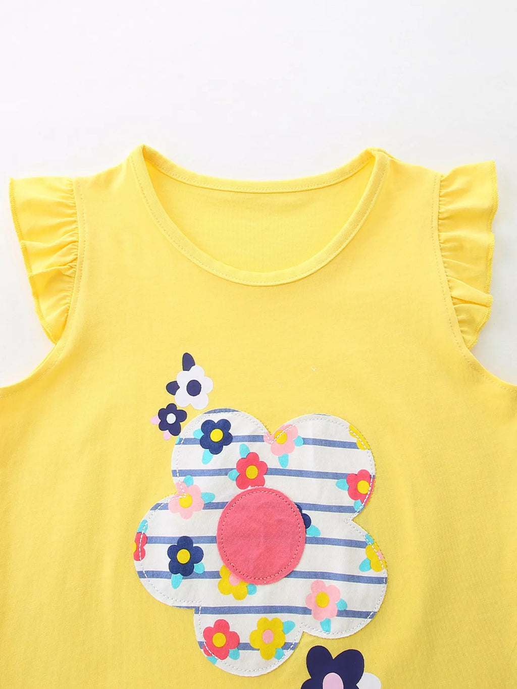 Children's Floral Ruffle Sleeve Top and Striped Shorts Set