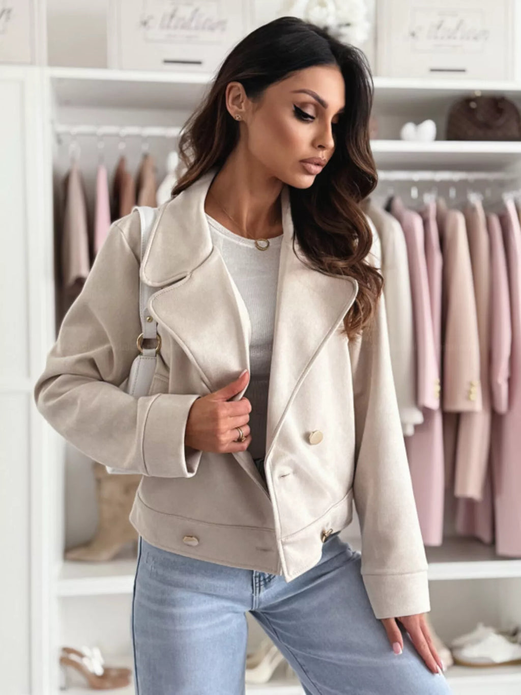 Double-Breasted Lapel Collar Jacket