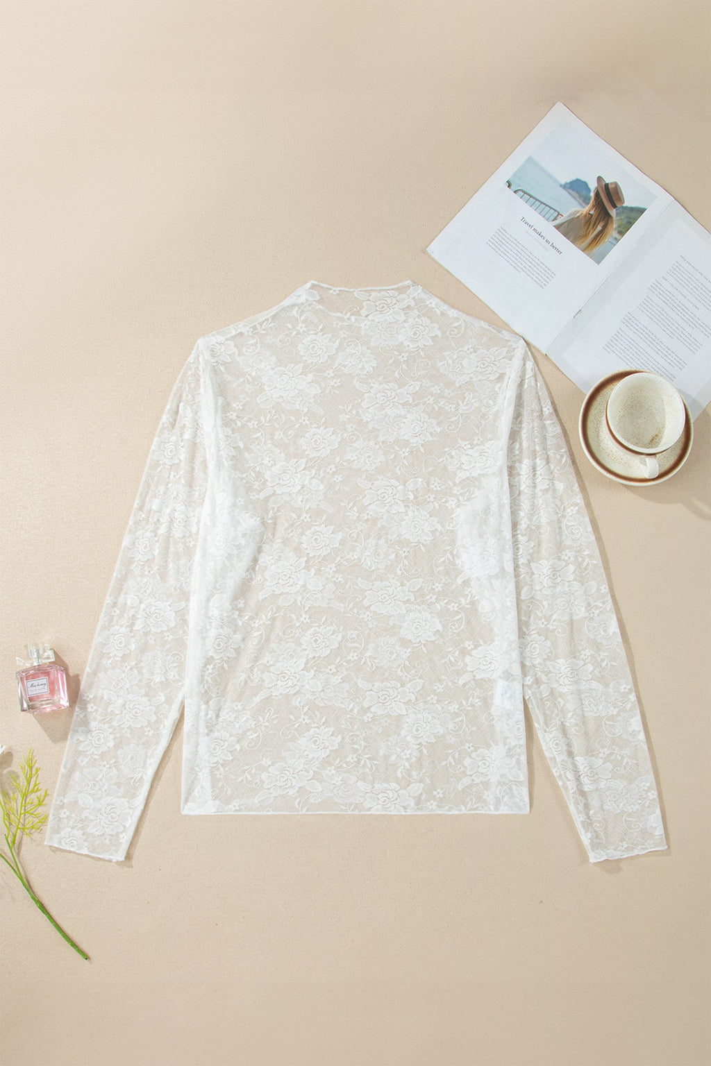 Plus Size Floral Mesh Long Sleeve Top
