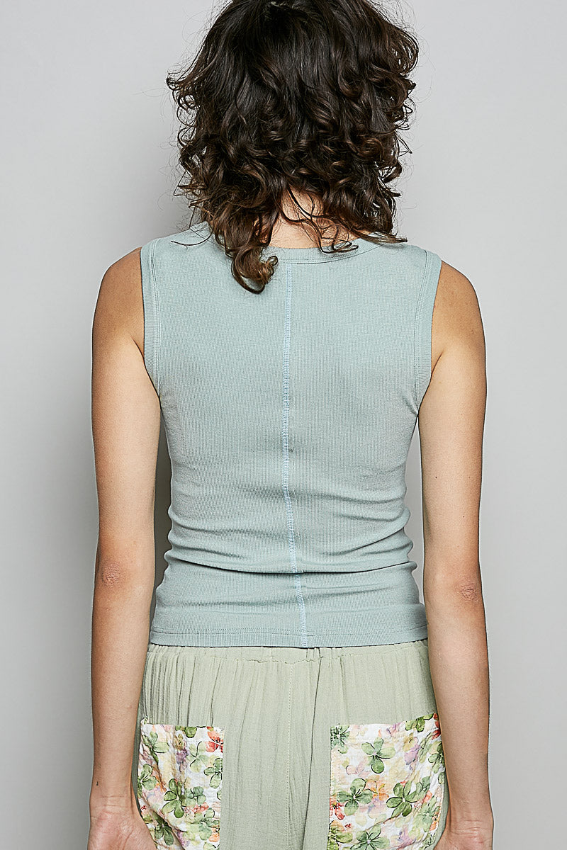 POL Colorful Button Round Neck Ribbed Tank