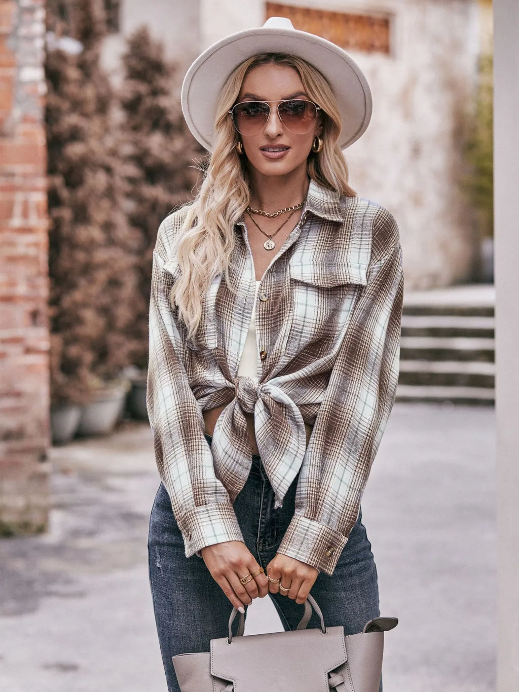 Plaid Button-Down Long Sleeve Shirt