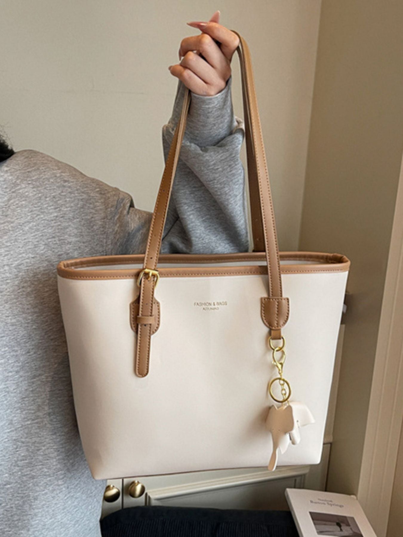 Contrast Leather Shoulder Bag