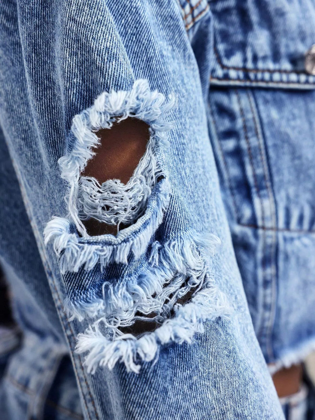Distressed Cropped Denim Jacket
