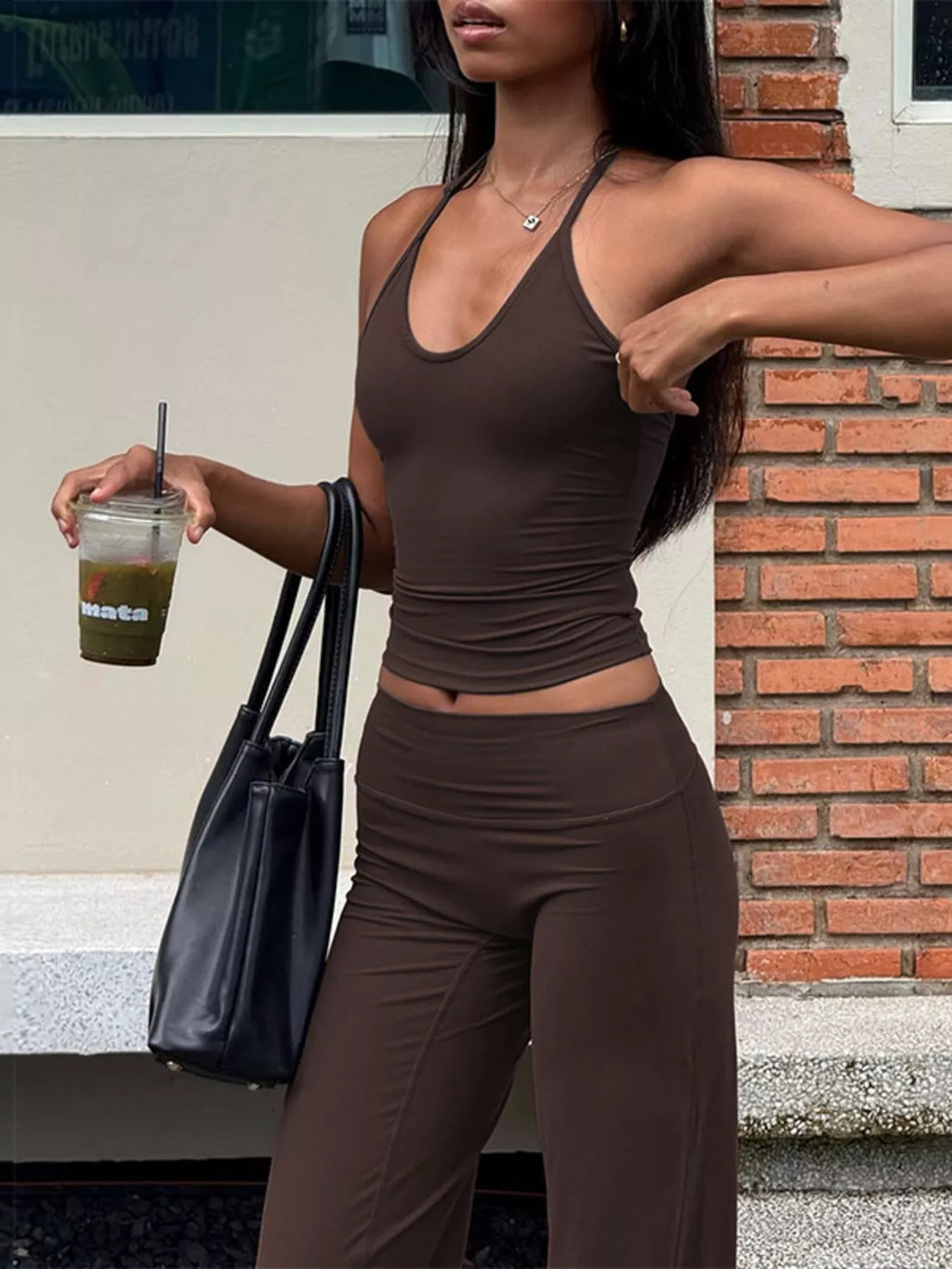 Halter Neck Crop Top and Pants Set