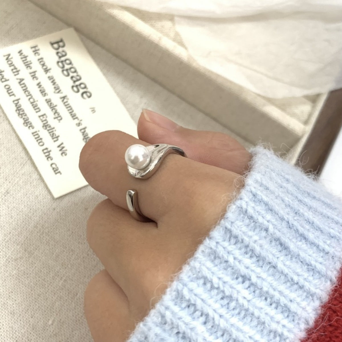 Pearl Accent Open Cuff Ring